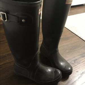 Long black hunter rain boots